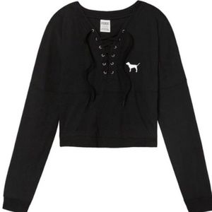 VS PINK Lace-Up Varsity Crop Crew Tee Black Large